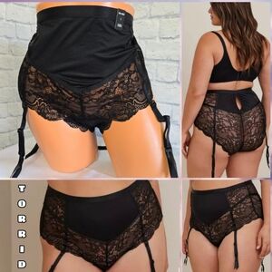 Torrid Black Lace Panty with Garter High Waist Plus Size 1X New